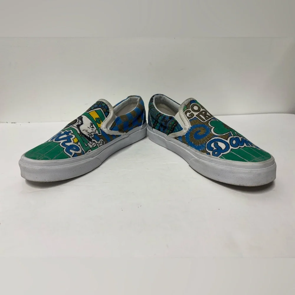 VANS Hand Painted Blue Green White Notre Dame Football Sneakers Women’s Size 7_3